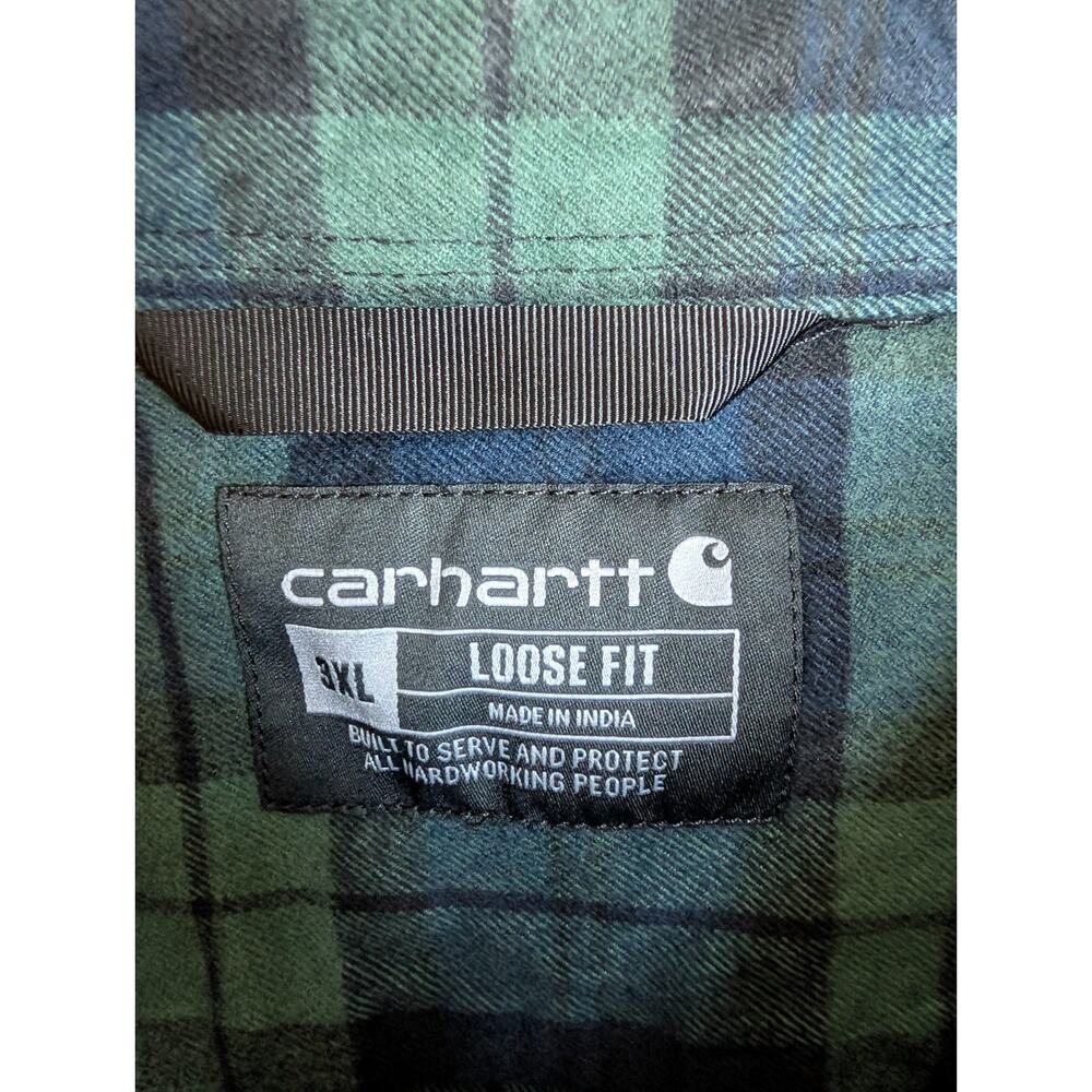 NWT Carhartt Flannel Shirt Mens 3XL Blue Green Plaid Loose Heavyweight TW4451-M - Picture 3 of 6